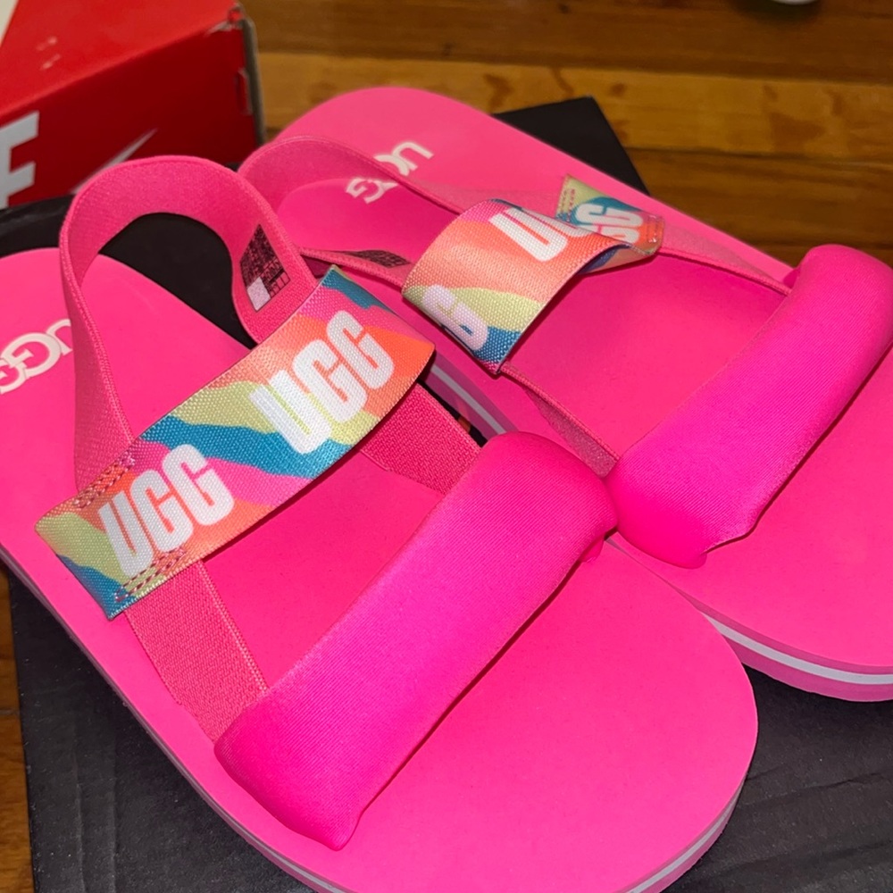 Cute pink UGG sandals Size 2. Worn once, excellent condition.